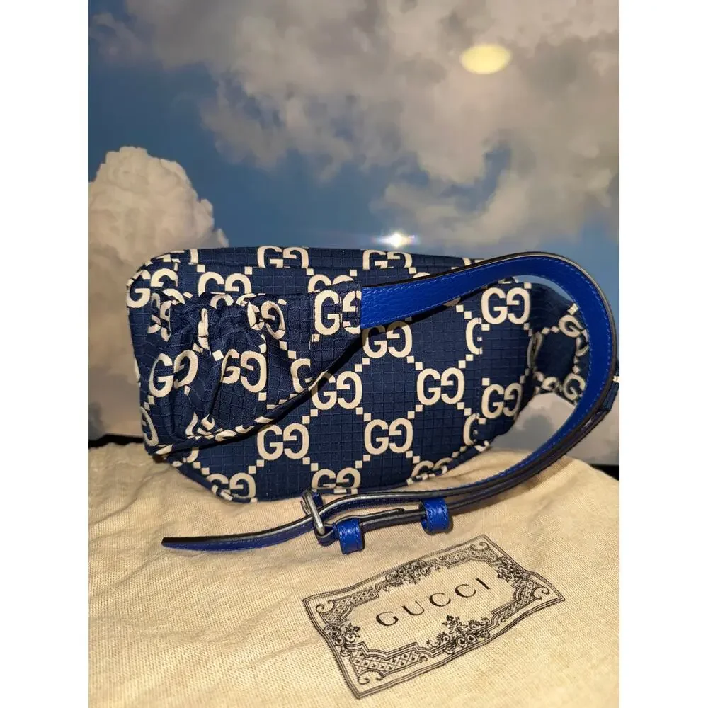 Gucci blue canvas monogram belt bag